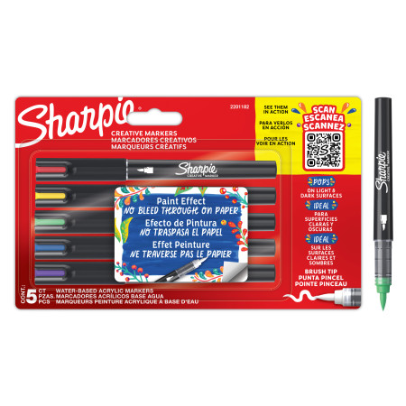 Sharpie Acrylic Creative Marker - Brush Tip - Assorted (Blister of 5)